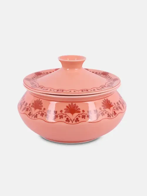 Peach Jhumko Lata Design Ceramic Serving Pot - 2500 cc