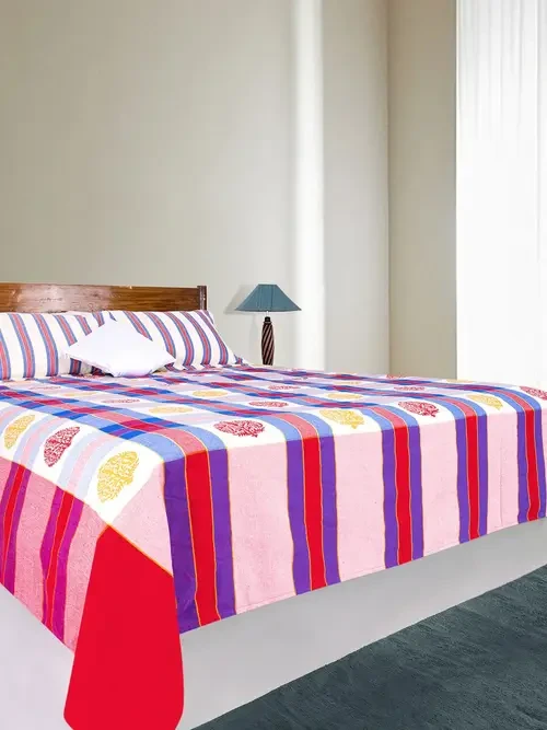 Multicolour Check Printed Cotton Bed Cover